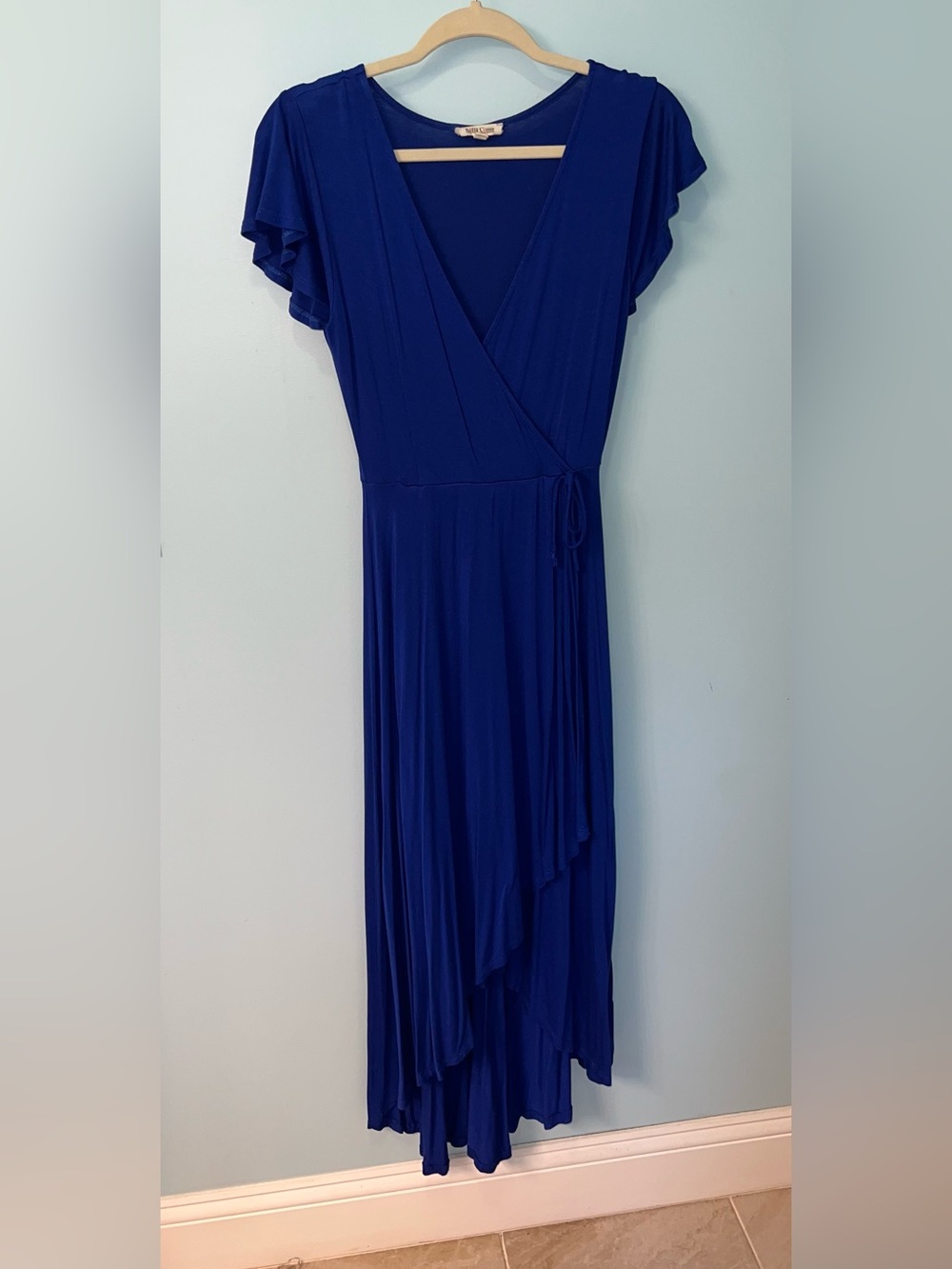 Elegant royal Blue Wrap style Dress high /low